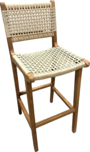 Barkruk teak met gevlochten zitting