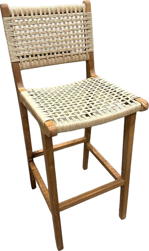 Barkruk teak met gevlochten zitting