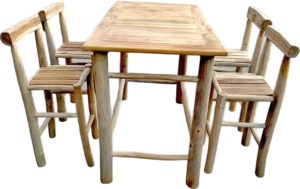 Barset teak met vier krukken
