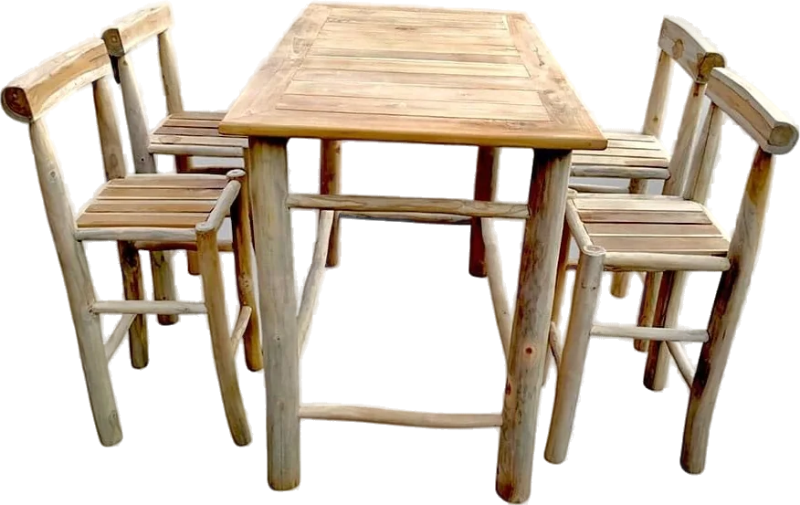 Barset teak met vier krukken